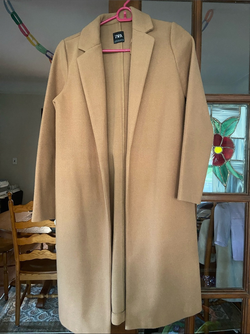 Zara Camel Single-Breasted Long Trench Coat
